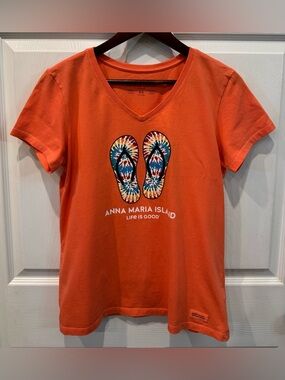 Life Is Good Orange T Shirt Flip Flop Graphic Anna Maria Island Women’s Size M